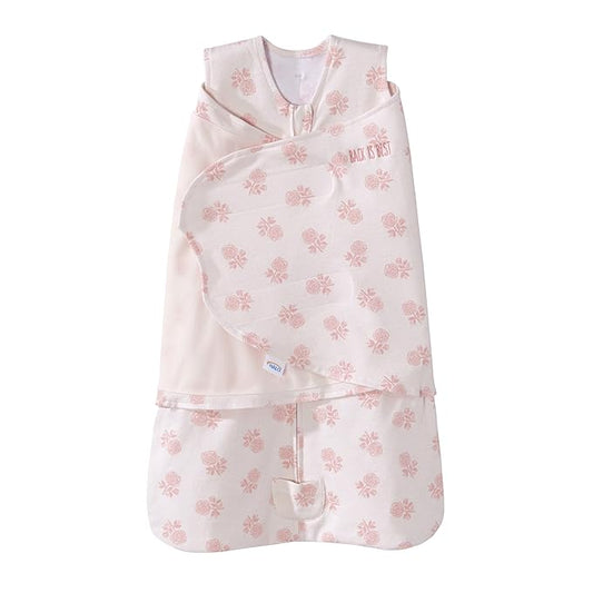 HALO 100% Cotton Sleepsack Swaddle, 3-Way Adjustable Wearable Blanket, TOG 1.5, Watercolor Rose Toss Blush, Newborn, 0-3 Months