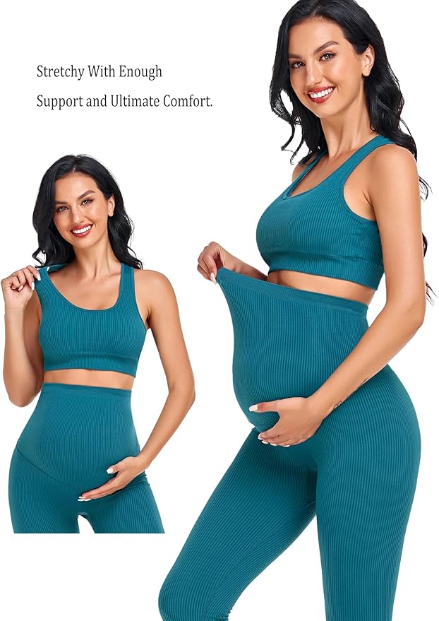 Women's Maternity 2 Piece Outfit Set - Bra & Shorts for Pregnancy - Yoga workout Lounge Wear Sets