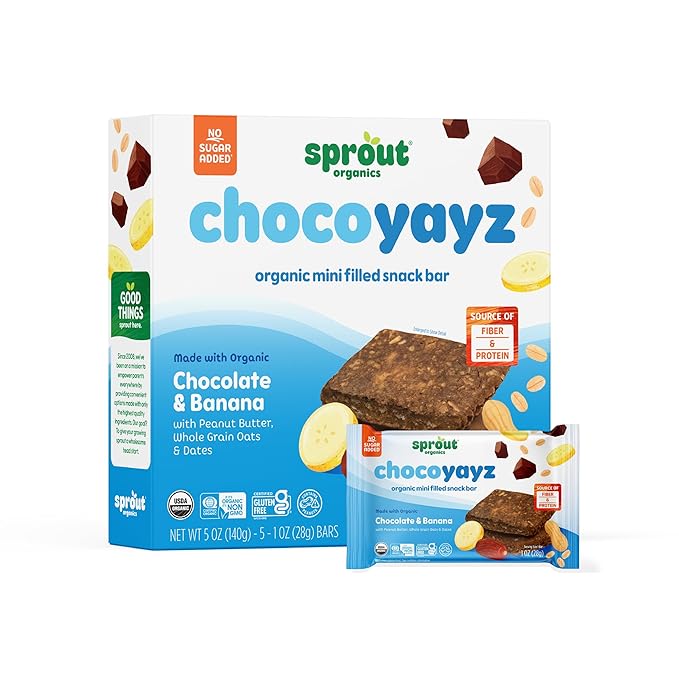 Sprout Organics, Yayz Toddler Snack Bars, Chocolate & Banana, 5 Individual Bars, 1 oz Each (30 Bars)