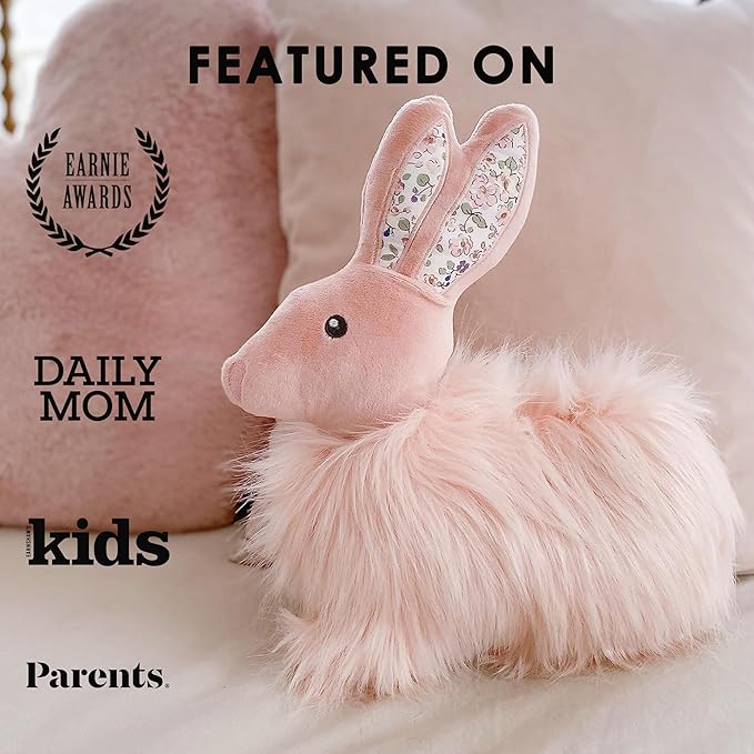 MON AMI Fluffy Bunny Décor Pillow, Soft & Cuddly Plush, Premium Throw Pillow, Kids Decorative Pillow, Pink, 13”x 12”