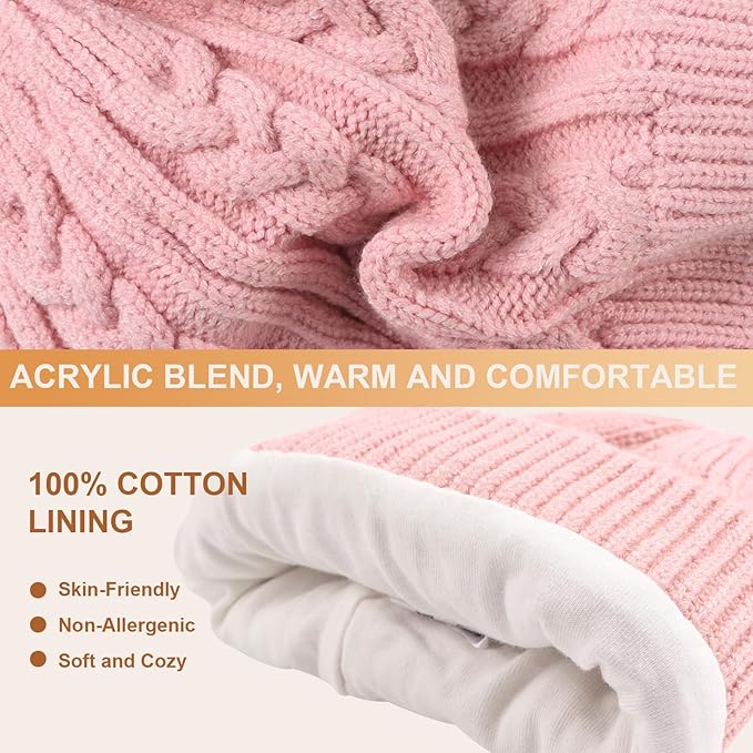 JANGANNSA Winter Warm Knitted Baby Hat for Girls Cotton Lined Infant Toddler Hat Autumn Cute Bow Classic Girls Beanie 0-6Y