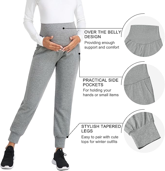 AMPOSH Women's Maternity Pants Stretchy Lounge Workout Pants Casual Loose Comfy Pregnancy Joggers with Pockets