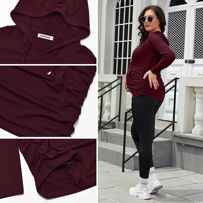 GINKANA Maternity Hoodie Long Sleeves Shirts Casual Maternity Top Pregnancy Sweatshirt Casual Clothes
