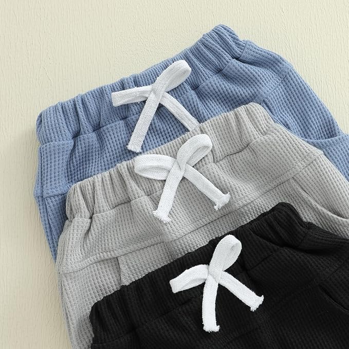 Sejardin Toddler Baby Boy Girl Pants 3 Pack Solid Color Elastic Waist Jogger Sweatpants Newborn Infant Casual Bottoms