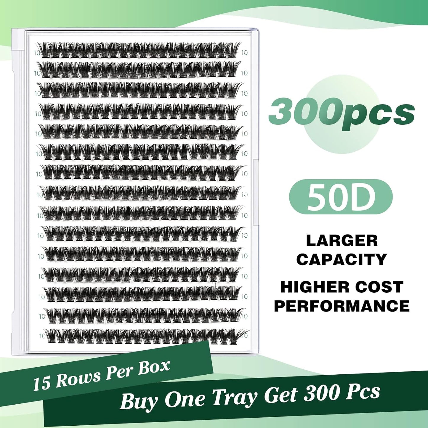 Lash Clusters 300pcs Eyelash Clusters 50D 0.07D Curl 10mm DIY Eyelash Extension KEYYOU Large Tray Volume Soft&Natural Individual Lashes(50D-0.07D,10)
