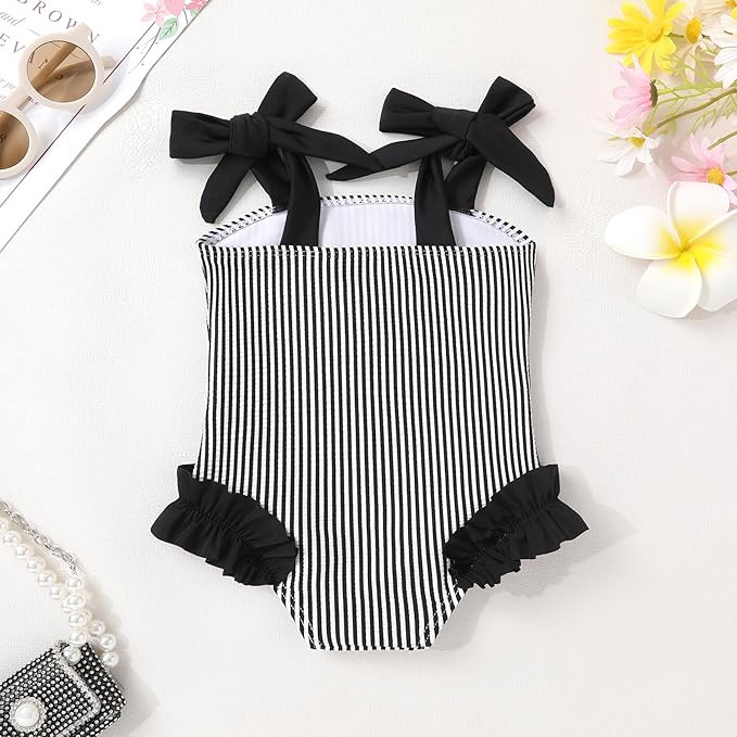 Happy Town Toddler Swimsuit Girl Solid Color Stripe One-Piece Baby Bathing Suits