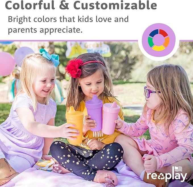 Re-Play Sippy Cups for Toddlers - 10 Oz. Reusable Spill Proof Cups for Kids, Dishwasher/Microwave Safe - Made in USA - Set of 4-3.13" x 6.25" - Meadow