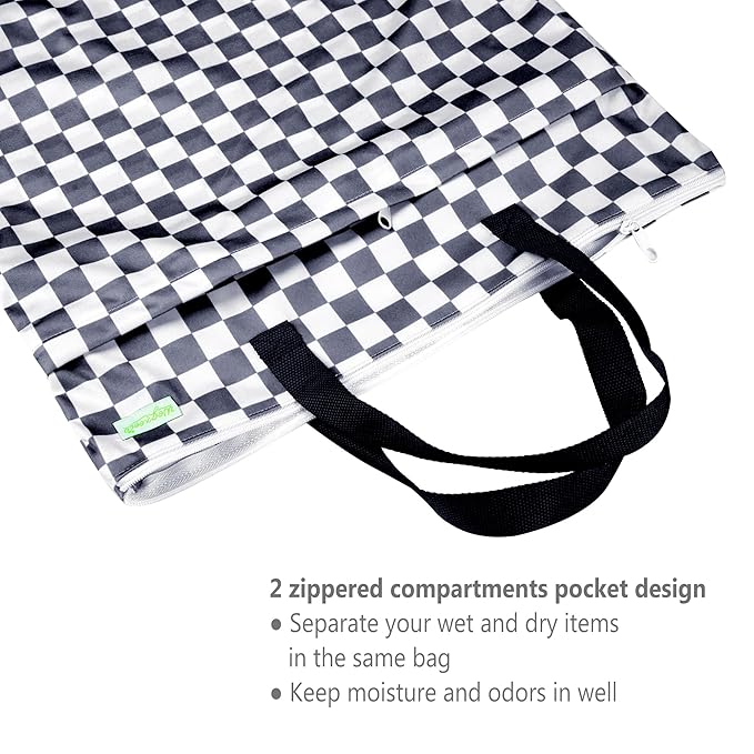 wegreeco Reusable Hanging Wet Dry Cloth Diaper Bag (Checkerboard Grey, Mint Green)