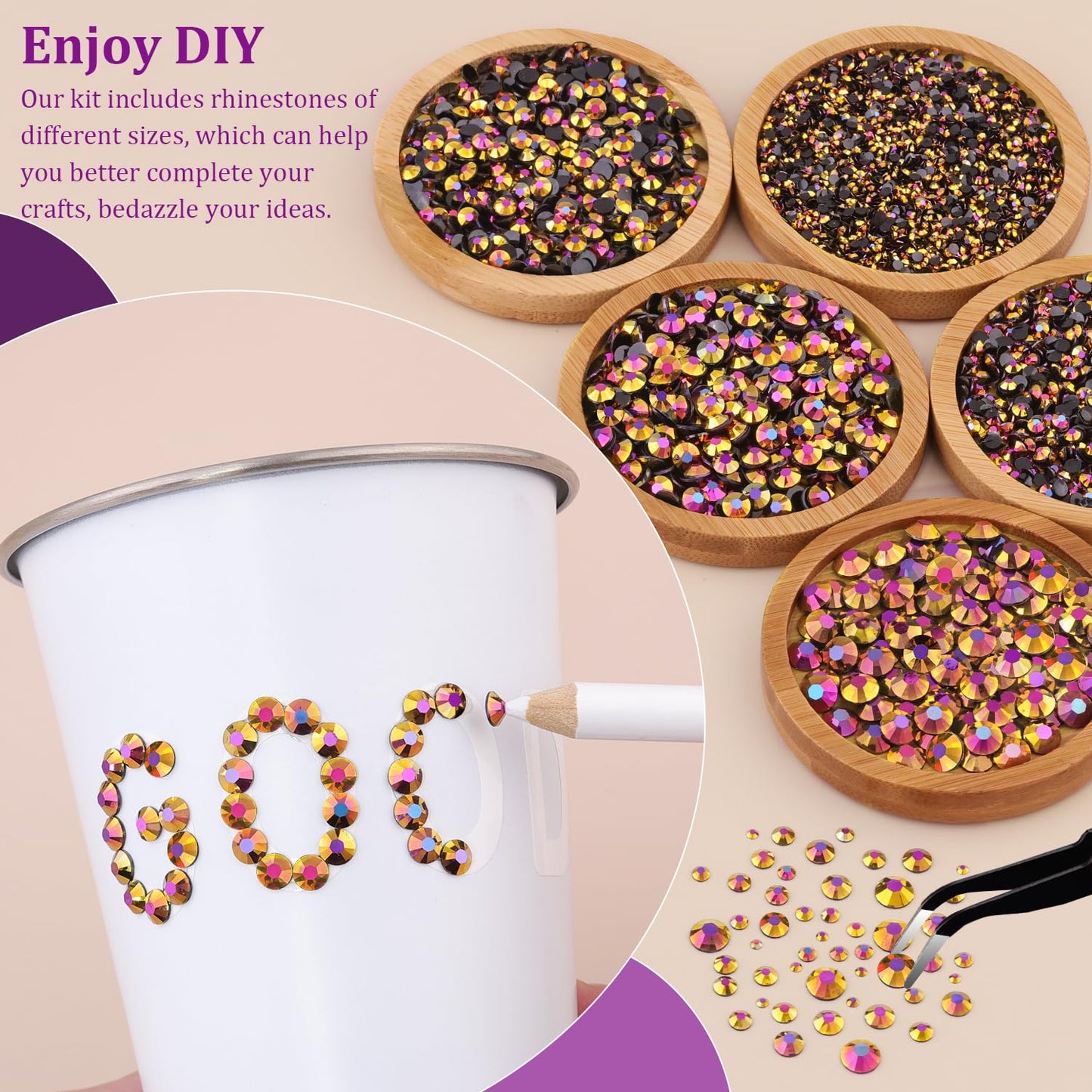 Resin Jelly Rhinestones for Crafting with B7000 Jewelry Glue, 2 Boxes Gold Rose AB Flatback Crystals with 3Pcs 10ml Glue, Bedazzling Non Hotfix Gems for DIY Tumblers Clothing Shoes Manicure