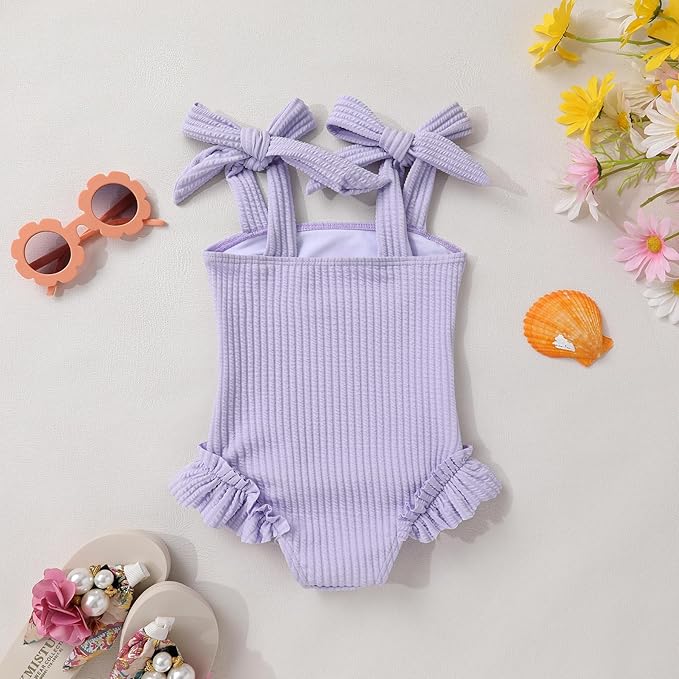 Happy Town Toddler Swimsuit Girl Solid Color Stripe One-Piece Baby Bathing Suits