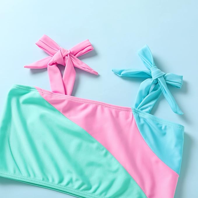 YOUNGER TREE Toddler Girls Two Pieces Swimsuit Color Block Stripe Swimwear Summer Beach Bathing Suit 18M-5T