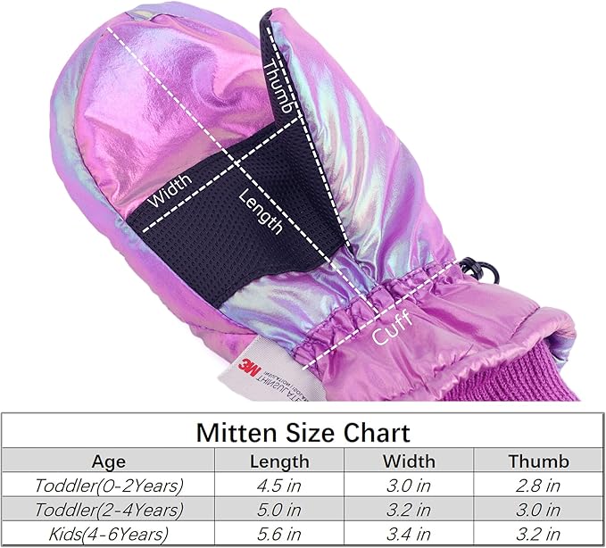 F Flammi Toddler Kids Snow Mittens with String Waterproof Ski Mittens Thinsulate Winter Gloves for Baby Girls Boys