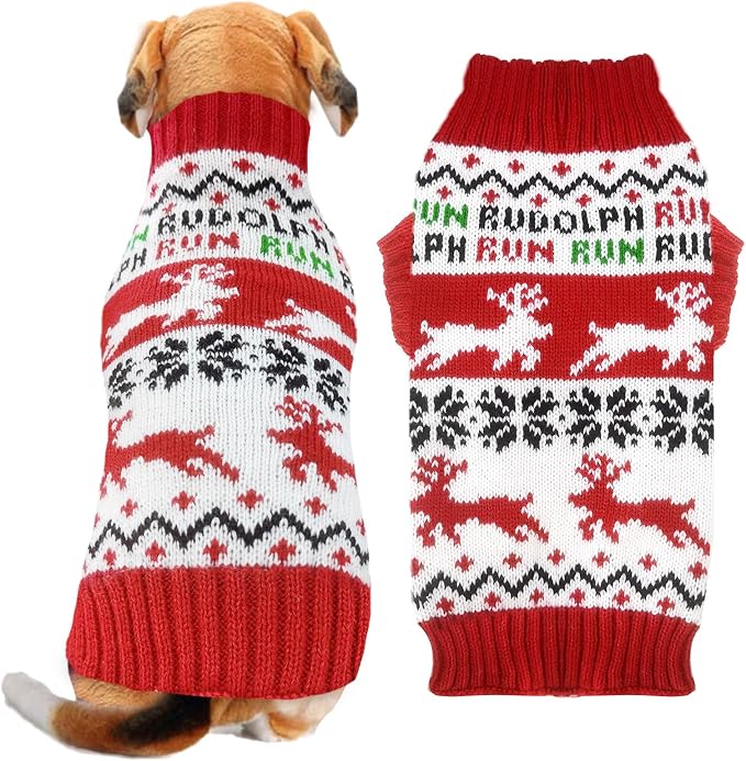 Dog Christmas Sweater Xmas Pet Clothes Cute Reindeer Christmas Dog Costume by DOGGYZSTYLE