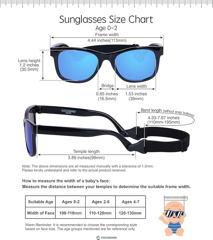 COCOSAND Flexible Baby Sunglasses with Strap Polarized UV Protection for Toddler Infant Newborn Boy Girl Age 0-24 Months
