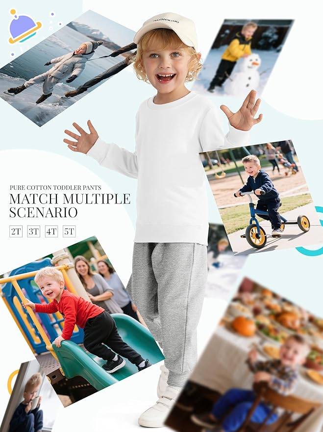 HXP 4 Pack Toddler Boys Sweatpants Pure Cotton Toddler Sweatpants Boys Kids Joggers Pants with Pocket Drawstring