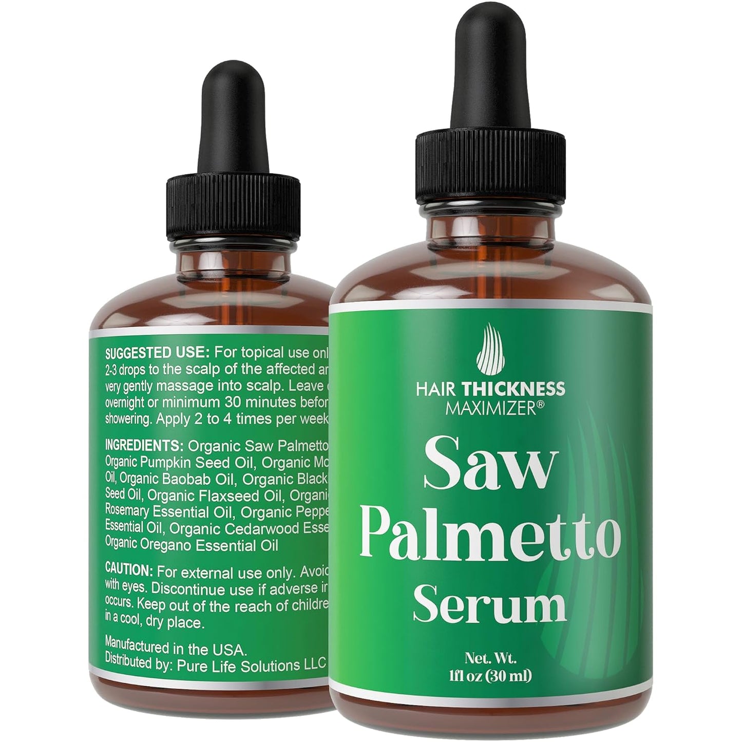 Saw Palmetto Serum for Hair Growth: Rosemary, Peppermint, Pumpkin Seed Oils. Vegan Thickening, Moisturizing, Strengthening Treatment for Women, Men - Weak, Dry, Frizzy Hair - 1oz