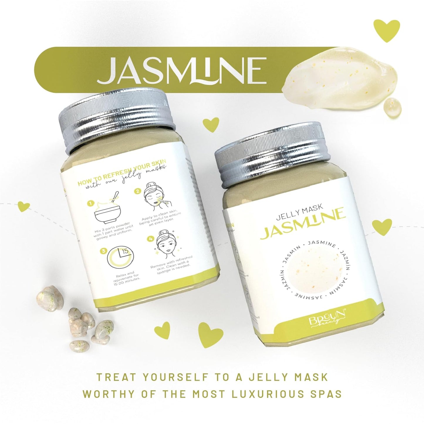 BRÜUN Peel-Off Jazmine Jelly Mask for Face Care – A 23 fl oz Rubber Mask Jar for 30 to 35 Treatments – A Skin Care Moisturizing Gel Mask of Spa Set for Men, Women and Adults