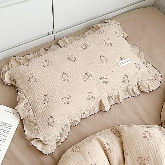 BuLuTu 2-Layer Cotton Muslin Toddler Pillowcase Rabbit Pattern, Soft Breathable Travel Pillow Case Fit for Boys Girls Toddler Pillow 13"x18"or 14"x19", Nursery Decor Kids Pillow Cover 14"x20"
