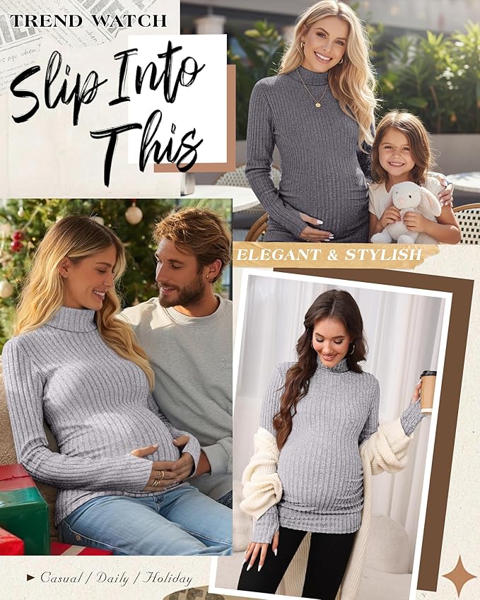 3 Pack Maternity T-Shirts Pregnancy Tops Women Sweater Long Sleeve Turtleneck Ribbed Finger Sleeve Outfits