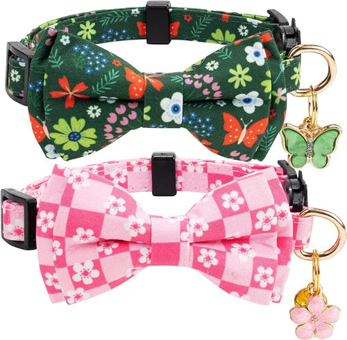 2 Pack Cotton Cat Collar with Bow Tie and Bell by Gelwoo