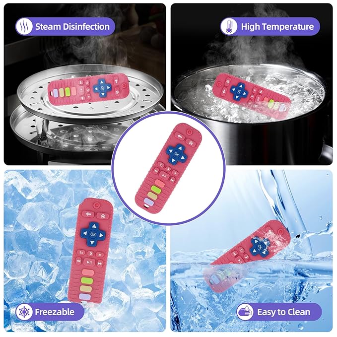 Baby Teether Toy for Babies 3-24 Months TV Remote Control Shape Chew Toy Teething Relief Baby Toys for Infants (Rose red)