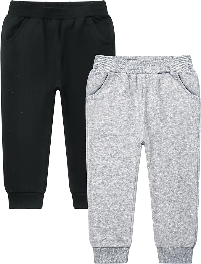GFQLONG 2/3 Pack Toddler Pants Sweatpants Boys Cotton Joggers, Athletic Pull on Sweat Pants with Pockets for Kids Clothes