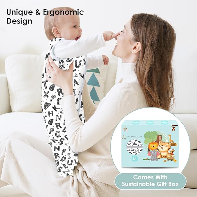 Cute Castle Baby Sleep Sack 12-18 Months - Lightweight 100% Cotton 2-Way Zipper TOG 0.5 Infant Wearable Blanket, Newborn Essentials Toddler Sleep Clothes, 3 Pack(Gray, Letters, Stars)