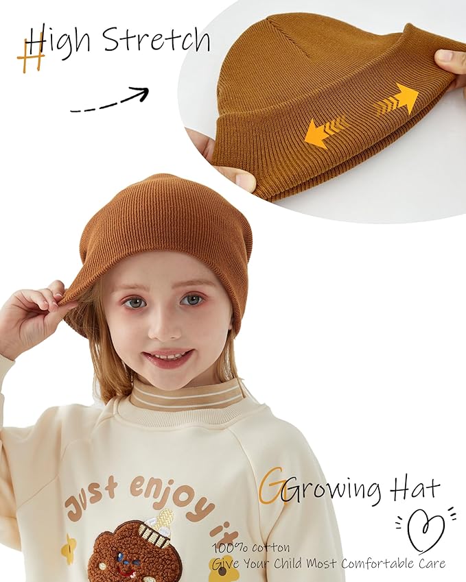ROYBENS 100% Cotton Baby Beanie Cute Toddler Winter Hat Boys Girls Kids Soft Warm Knit Cuffed Caps Beanies for 0-8 Years