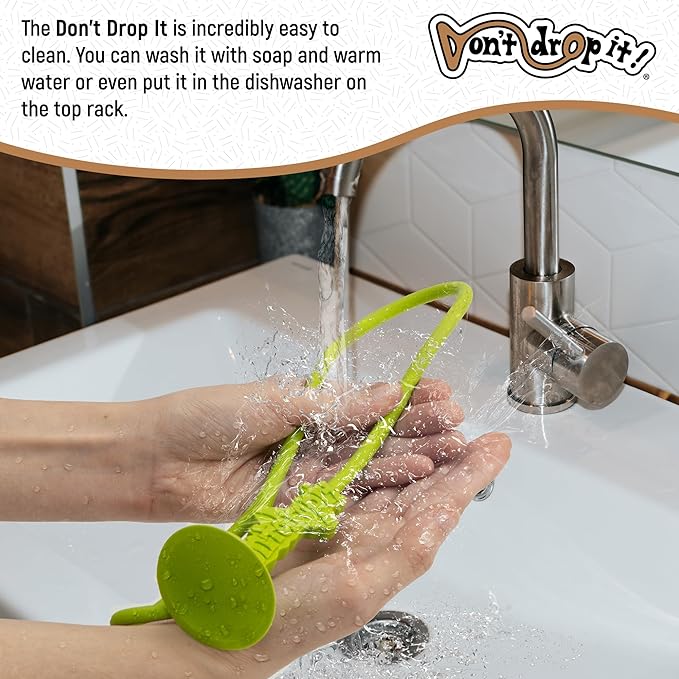 Don't Drop It ® Silicone Suction Cup Strap Tether - Keep Cups, Bottles, Toys, and More from Hitting The Floor - Easily Attaches to Smooth Sufaces on High Chairs, Tables, Bouncers, Walker Trays, etc.