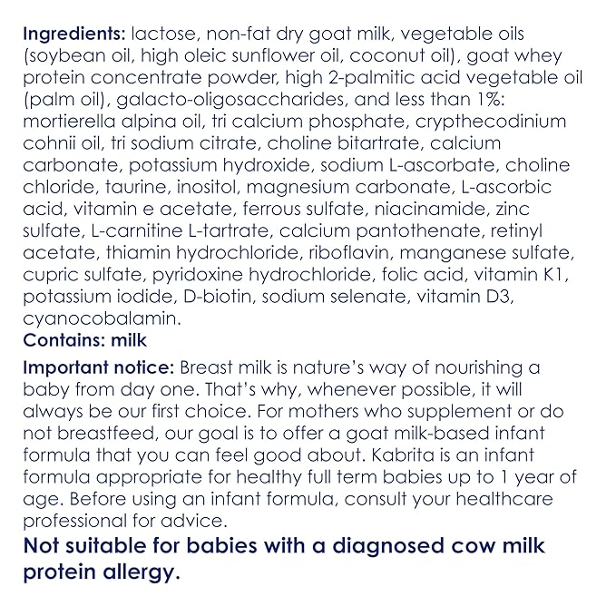 Kabrita Goat Milk-Based Infant Formula Powder with Iron, DHA, ARA & Prebiotics, for Infants 0–12 Months, Non-GMO, 14 oz (Pack of 12)