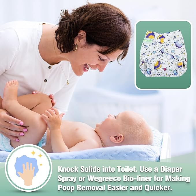 wegreeco Cloth Diapers 6 Pack with 6 Inserts & 1 Wet Bag, Washable Cloth Diapers for Babies, One Size Adjustable Reusable (Fantastic World)