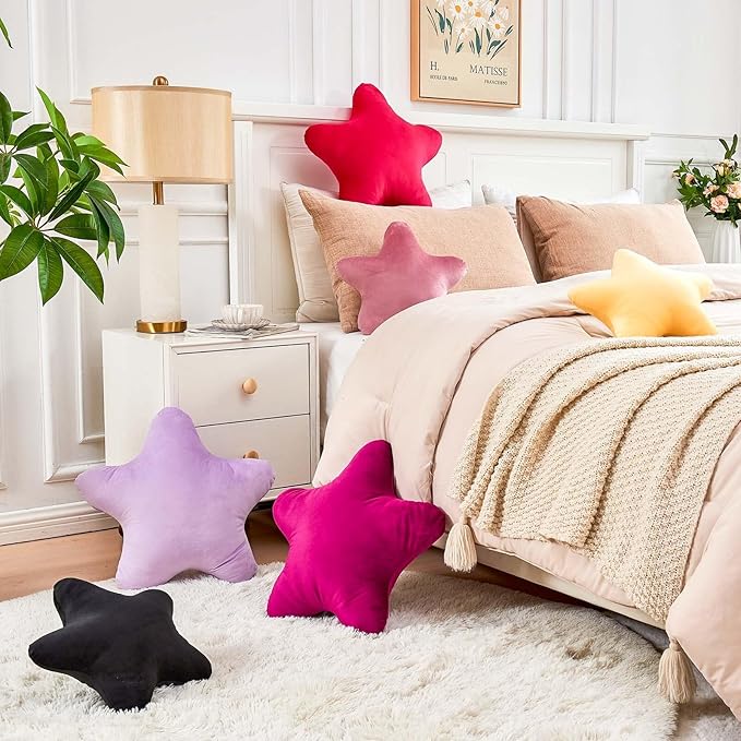 Hot Pink Star Throw Pillow, Cute Star Pillow Room Decor, Soft 19.6" Star Shaped Decorative Throw Pillow for Bedroom, Star Plush Floor Cushions Pillows