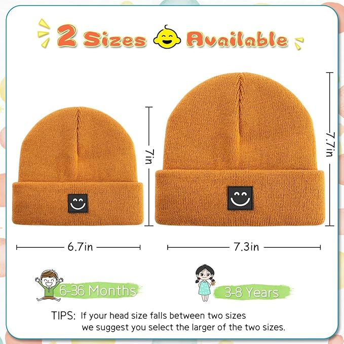 Baby Beanie Hat 3 Packs with Cute Smiley Face, Toddler Girls Boys Baby Hats Winter, Kids Winter Hat Cold Weather