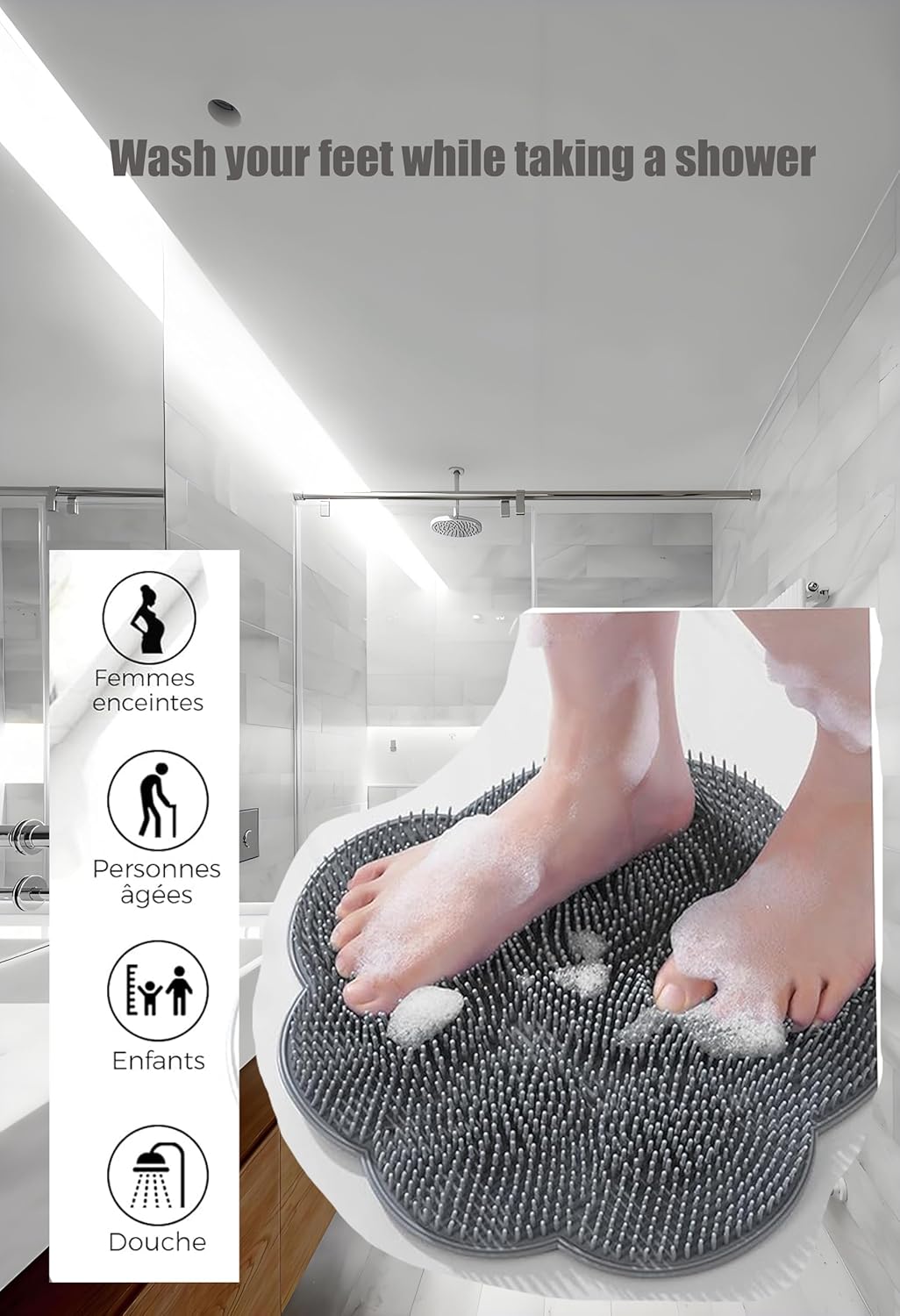 Foot Scrubber Mat for Use in Shower - Shower Foot Cleaner Dead Skin, Foot Massager Spa Mat for Men & Women to Soothe Achy Feet, Non Slip Suction Cups