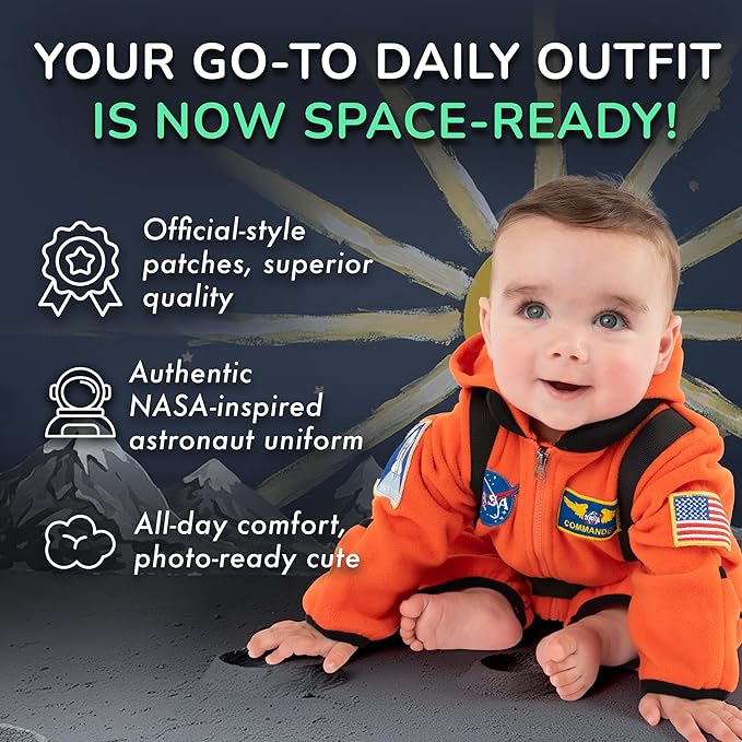 Astronaut Fleece Bodysuit - Baby & Toddler Kids Fleece Bunting with Full Zipper – Hooded One Piece NASA Jumpsuit
