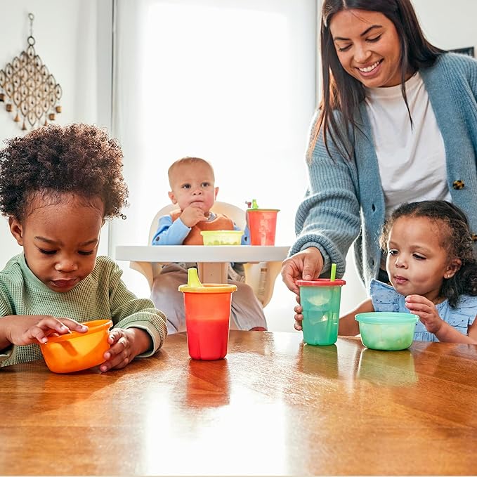 The First Years Take & Toss Toddler Straw Cups - Spill Proof Sippy Cups with Snap On Lids and Straws - Feeding Supplies and Party Supplies - 10 Oz - 20 Count