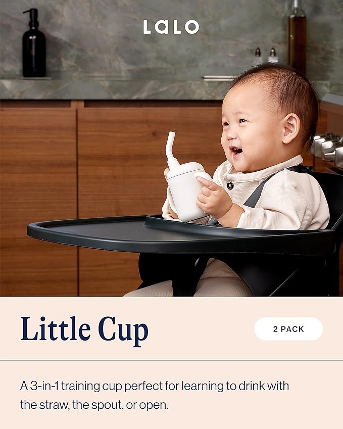 Lalo Little Cup 2-Pack, Non-Toxic Silicone Straw Cup with Handles - Baby and Toddler Sippy Cup - Mini Cup and Straw Training System, 4oz, Olive