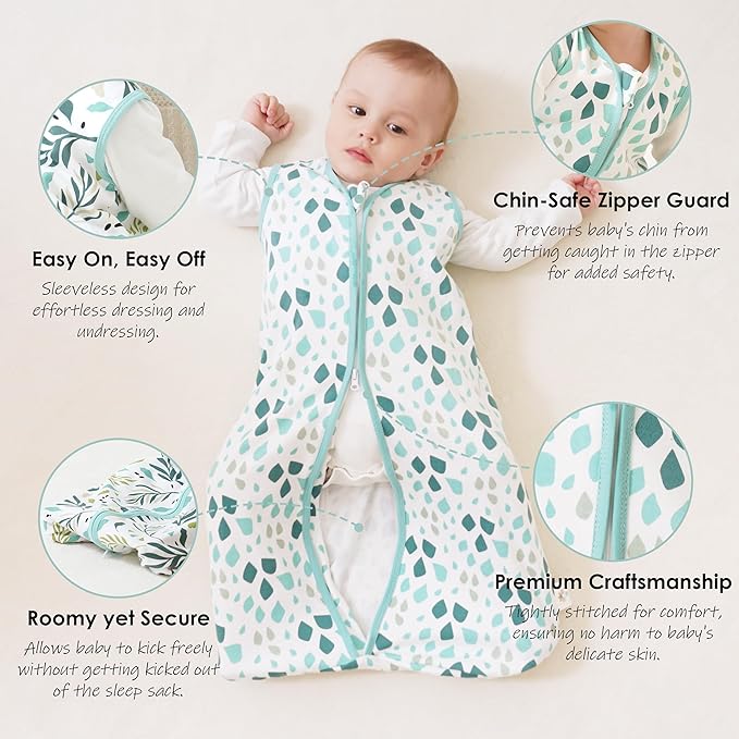 Cute Castle Baby Sleep Sack 6-12 Months - Lightweight 100% Cotton 2-Way Zipper TOG 0.5 Infant Wearable Blanket, Newborn Essentials Toddler Sleep Clothes (3 Pack Green)