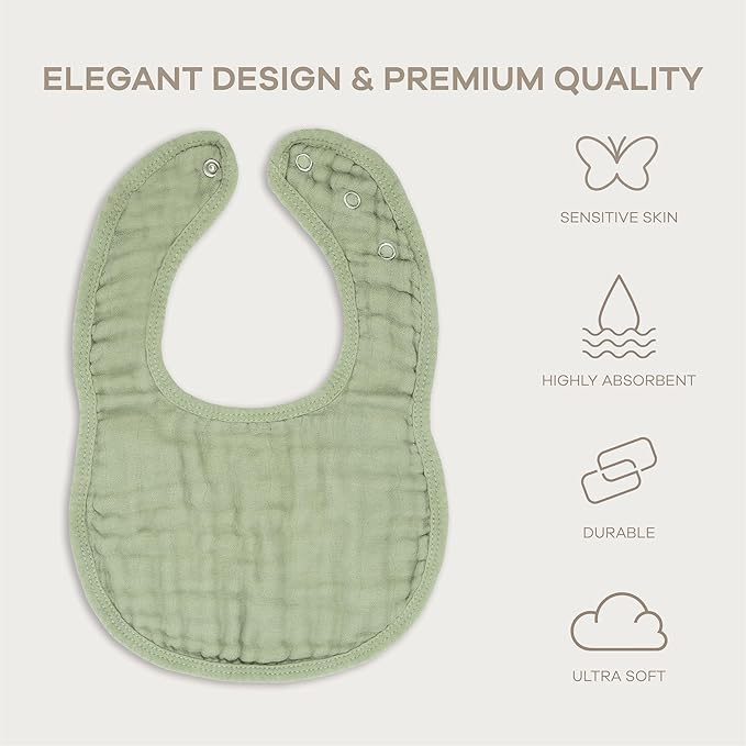 Comfy Cubs Muslin Bibs for Babies, Pack of 4 - Soft and Highly Absorbent, Feeding, Drool and Teething Bib, Adjustable Snaps - Stylish & Colorful Unisex Designs, Giftable Set - Multicolor