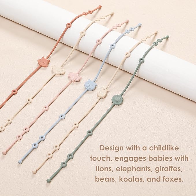 ROCCED Toy Straps for Baby 6pcs, Silicone High Chair Toys Straps Stroller Accessories Toddler Bottle Straps Car Seat Toys Baby Travel Essential Silicone Ivory+Sage+Blue