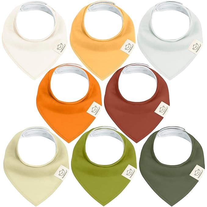 8-Pack Organic Baby Bandana Bibs for Boys, Girls - Super Absorbent Triangle Baby Bibs for Drooling and Teething Infant, 100% Cotton Extra Soft for Newborn, Infant 0-36 Months (Sahara)