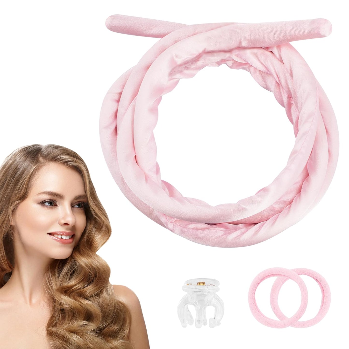 Pinkiou Heatless Curlers Overnight,Hair Curler to Sleep In, No Heat Hair Roller for Long & Short Hair, Heatless Curling Set with 2 Scrunchies (Pink)