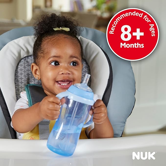 NUK Learner Straw Cup, 10oz, 2-Pack - Toddler Sippy Cup with Soft Straw for Easy Drinking, Suitable for Ages 8 Months and Up, Timeless Collection