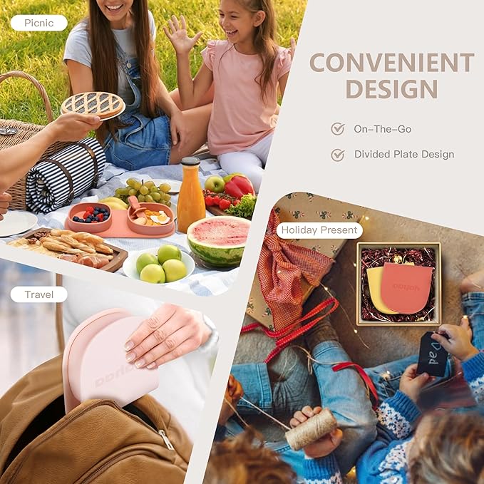 Silicone Foldable Novelty Dinner Plates,Baby Plates Travel Essential with Forks and Spoons,Microwave & Dishwasher Safe,Lemon