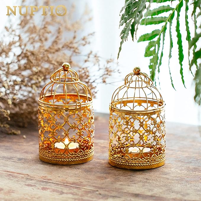 6 Pcs Small Metal Tealight Hanging Birdcage Lantern, Vintage Decorative - Image 3