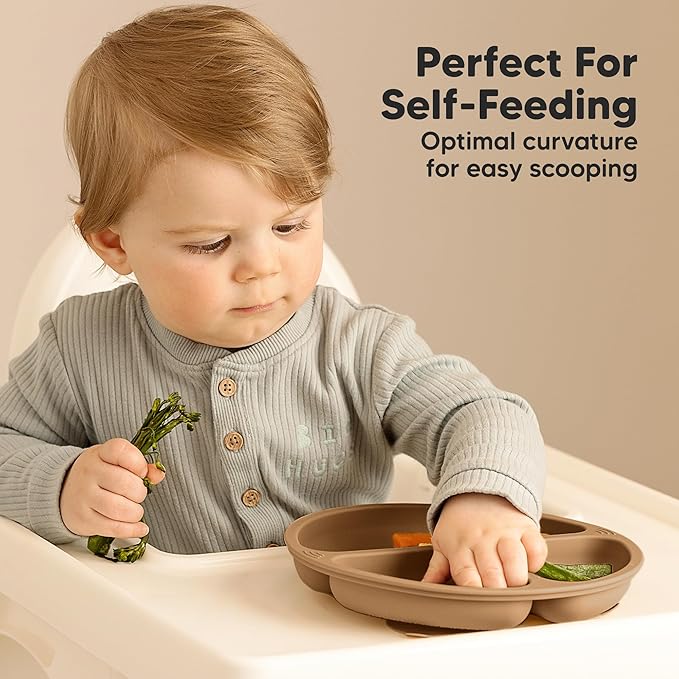KeaBabies Suction Plates for Baby, Toddler - 3-Pack 100% Silicone Toddler Plates with Suction, Divided, BPA-Free Baby Led Weaning Essentials for Kids, Dishwasher, Microwave Safe, Durable (Quantum)