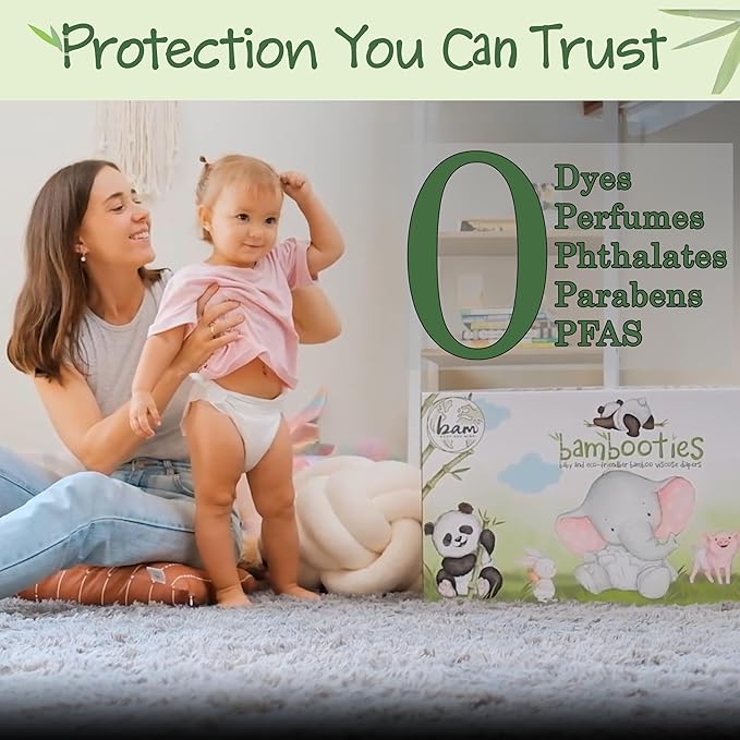 Bamboo Baby Diapers, Totally Chlorine Free for Sensitive Skin for Newborns to XXL. Hypoallergenic & Non Toxic Eco Friendlier Plant-Based Materials. TCF Large Size 4 (168 ct)