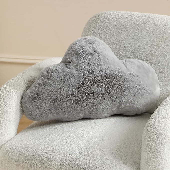 YRXRUS Cloud Pillows, Gray Cloud Shaped Pillow, Decorative Throw Pillow Gifts, Cute Plush Room Decor, Fluffy Faux Rabbit Fur 13"x21" Pillows for Living Bedroom Kids Room