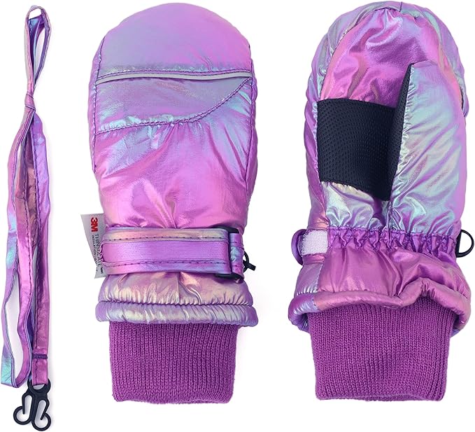 F Flammi Toddler Kids Snow Mittens with String Waterproof Ski Mittens Thinsulate Winter Gloves for Baby Girls Boys