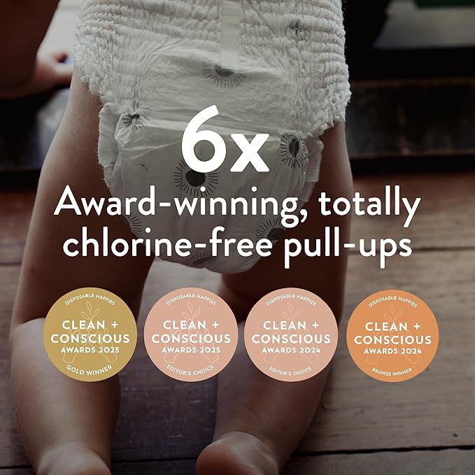 Joonya Pull-Up Pants Baby Diapers, Size 4 L (15-26 lb) - 6 Bags of 25 (150) - NonToxic, Eco-Friendly, Ultra Slim, Overnight Use - Made in Denmark